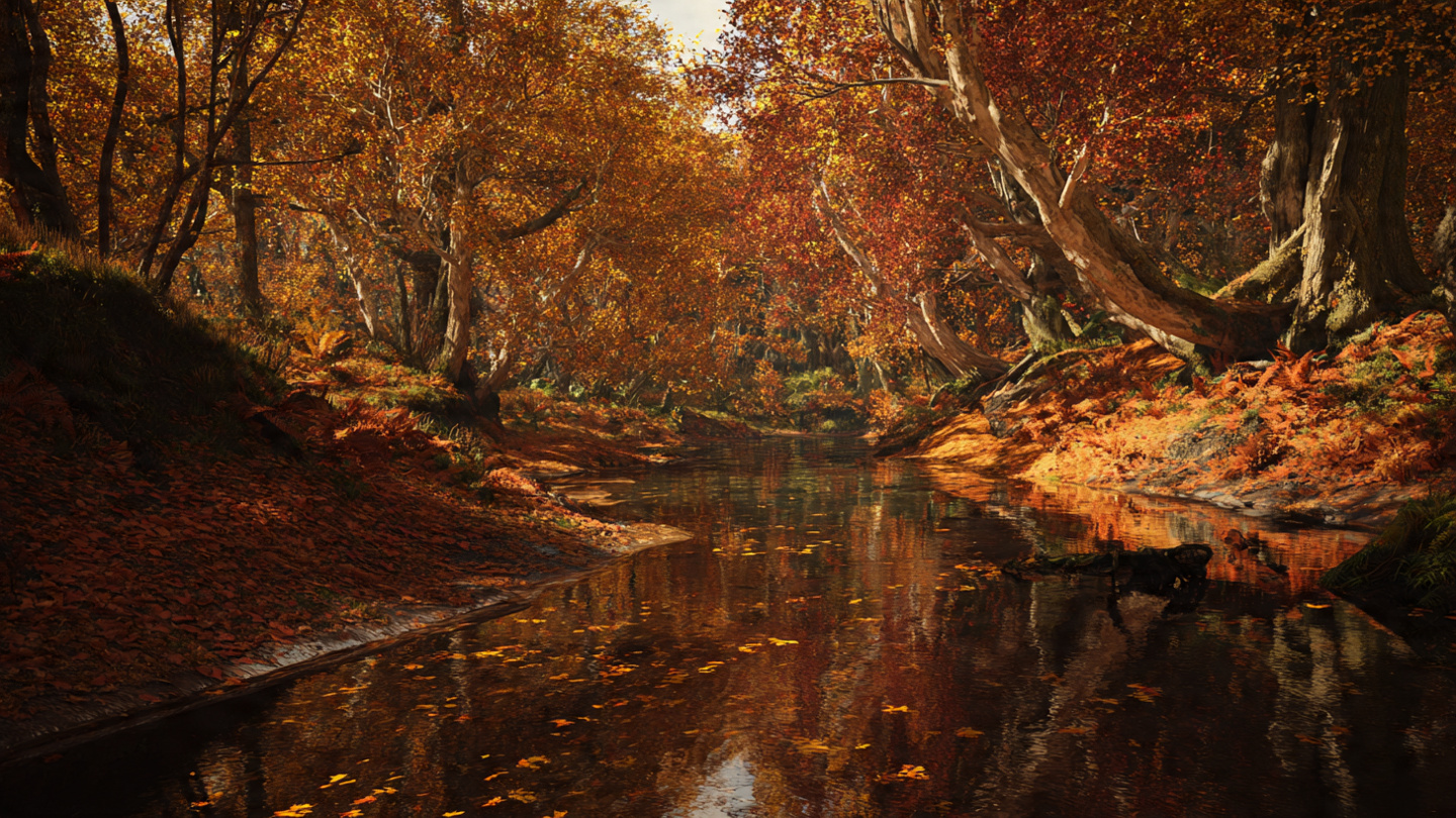 Vibrant Autumn Colors Reflected in a Forest River | 4K Fall Wallpaper